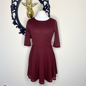 Others Follow Burgundy 3/4 Sleeves Dress with Subtle Stripes